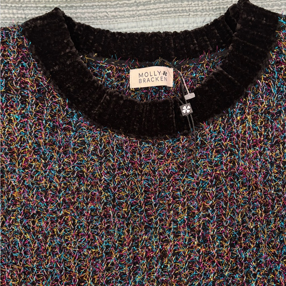 Molly Bracken Colorful Knit Top with Black Collar